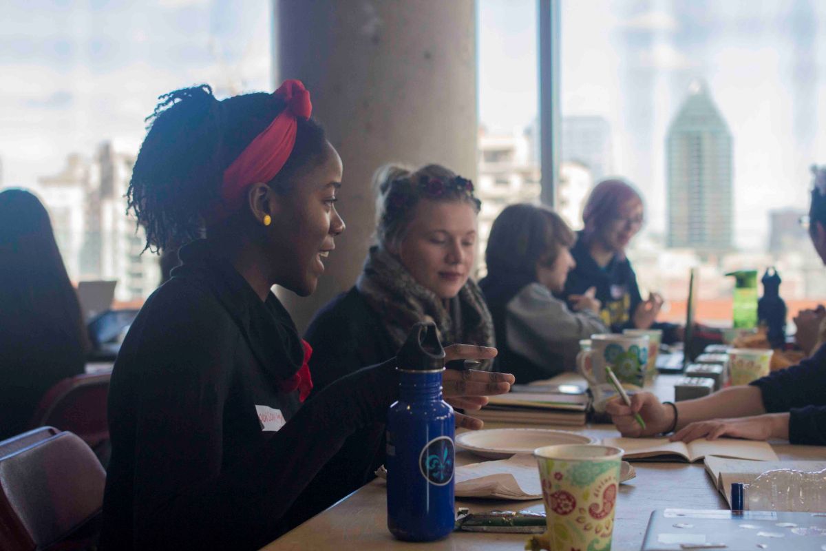 Jam participants discuss their ideas